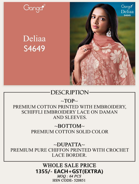 Ganga Fashion Deliaa 4649 Cotton Printed Dress Material Wholesale - Amrah Wholesale