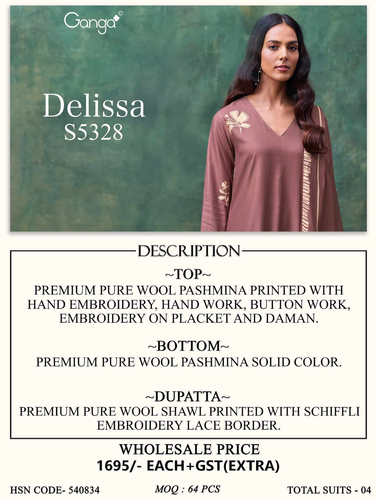 Ganga Fashion Delissa 5328 Winter Collection Premium Wool Pashmina Suits