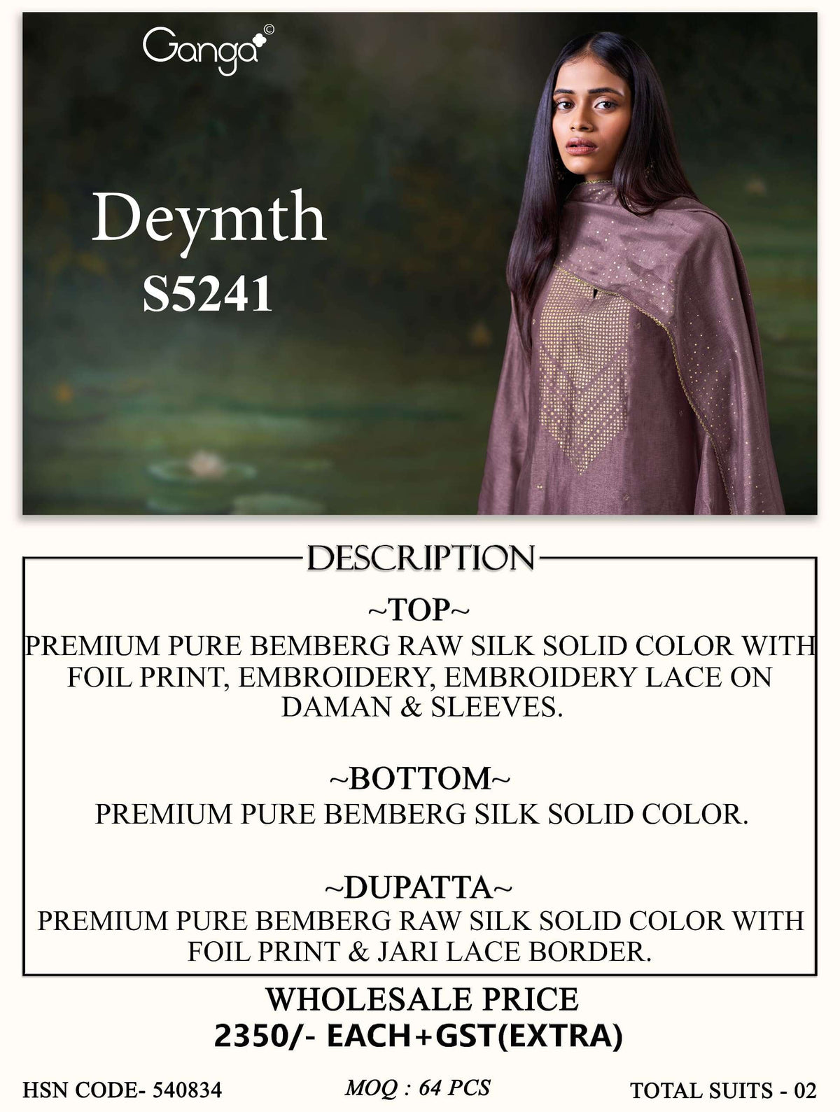 Ganga Fashion Deymth 5241 Bemberg Raw Silk Dress Material