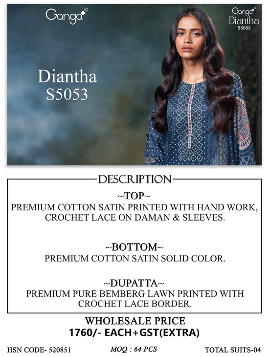 Ganga Fashion Diantha 5053 Premium Cotton Satin Dress Material