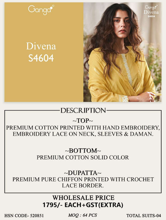 Ganga Fashion Divena 4604 Dress Material Wholesale Catalogue - Amrah Wholesale