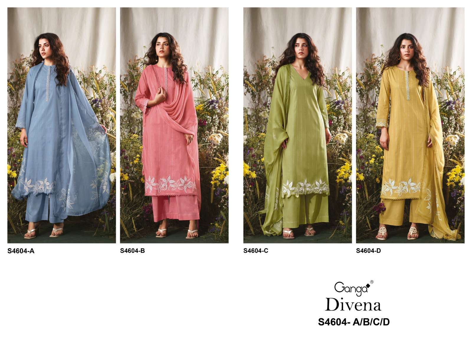 Ganga Fashion Divena 4604 Dress Material Wholesale Catalogue - Amrah Wholesale