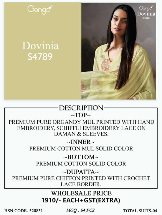 Ganga Fashion Dovinia 4789 Fancy Ladies Dress Material - Amrah Wholesale