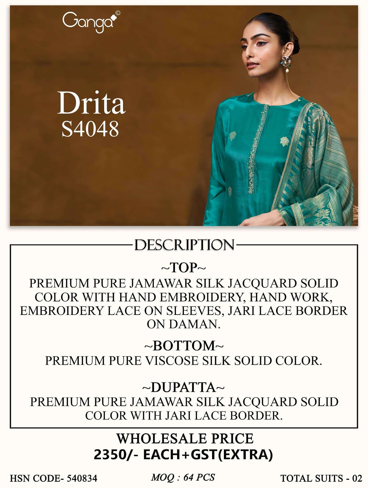 Ganga Fashion Drita 4048 Premium Jamwar Silk Dress Material