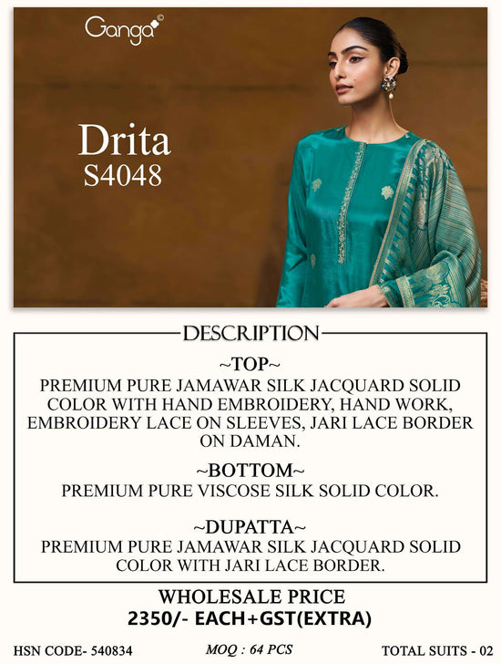 Ganga Fashion Drita 4048 Premium Jamwar Silk Dress Material
