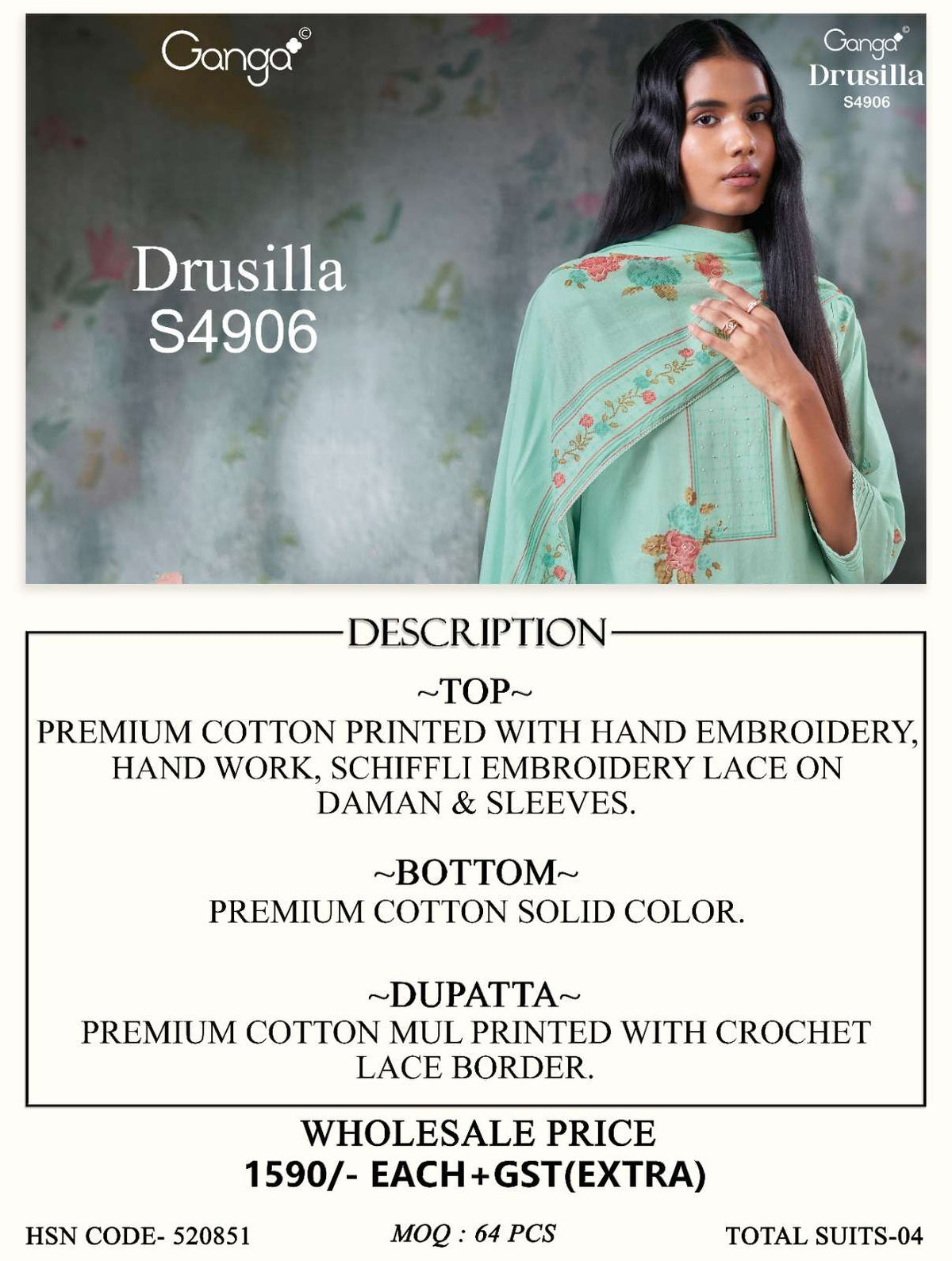 Ganga Fashion Drusilla 4906 Premium Cotton Dress Material - Amrah Wholesale