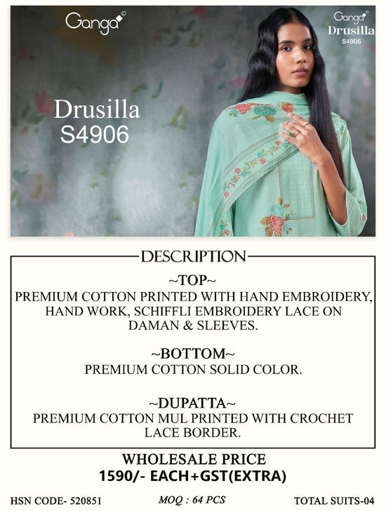 Ganga Fashion Drusilla 4906 Premium Cotton Dress Material - Amrah Wholesale