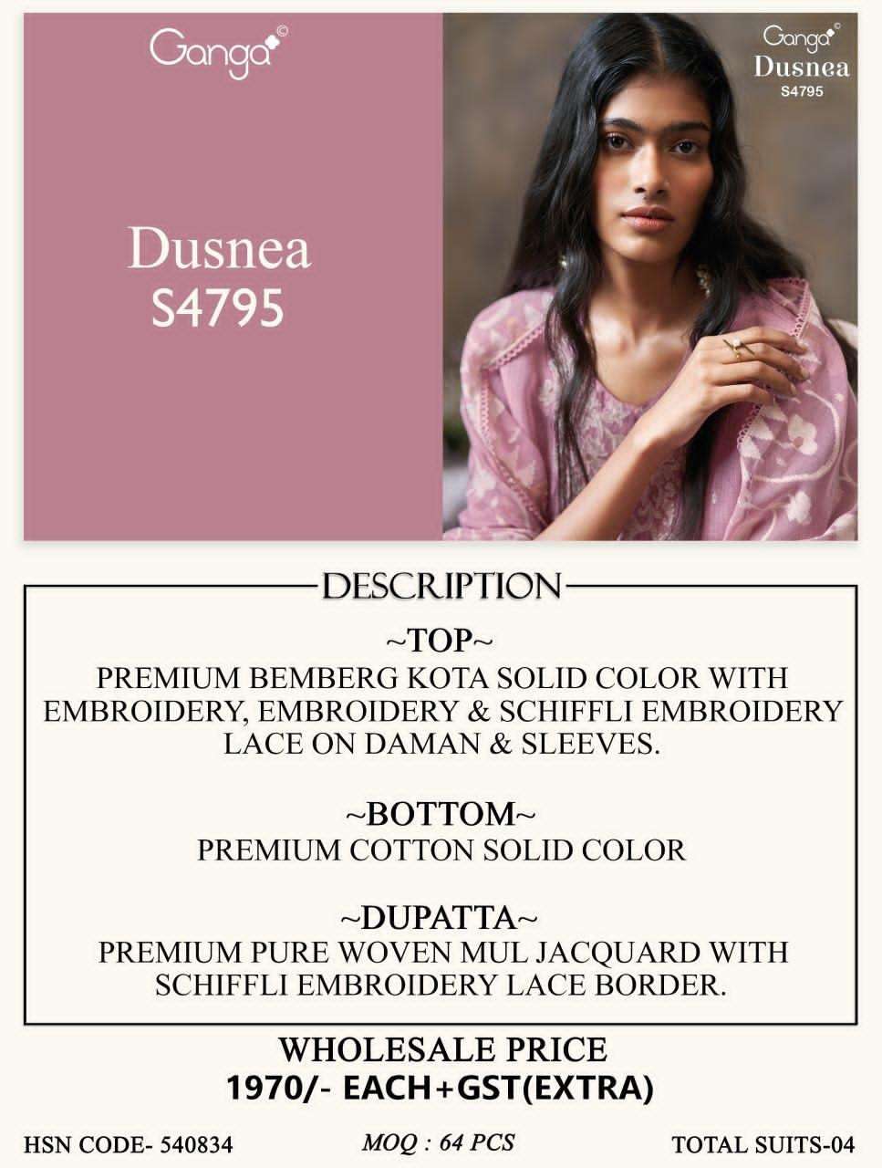 Ganga Fashion Dusnea 4795 Premium Bemberg Kota Dress Material - Amrah Wholesale