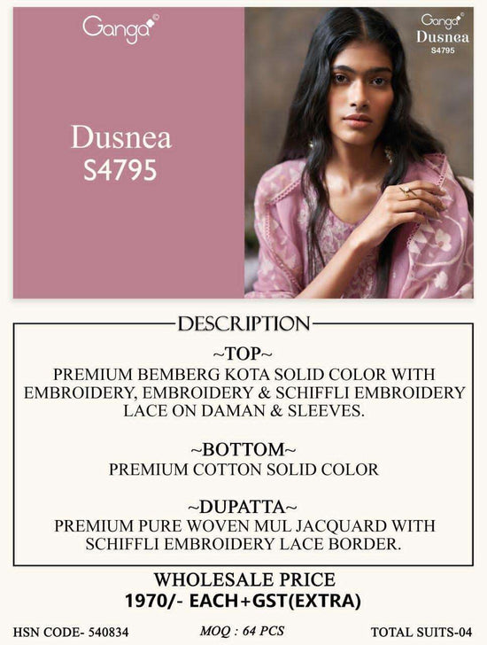 Ganga Fashion Dusnea 4795 Premium Bemberg Kota Dress Material - Amrah Wholesale