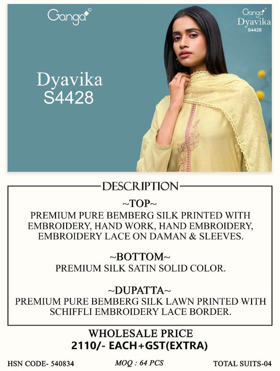 Ganga Fashion Dyavika 4428 Pure Bemberg Silk Dress Material - Amrah Wholesale