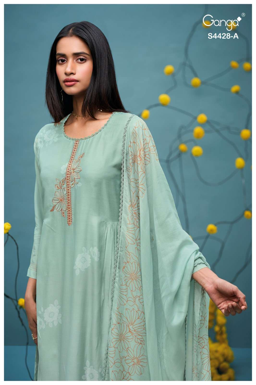 Ganga Fashion Dyavika 4428 Pure Bemberg Silk Dress Material - Amrah Wholesale