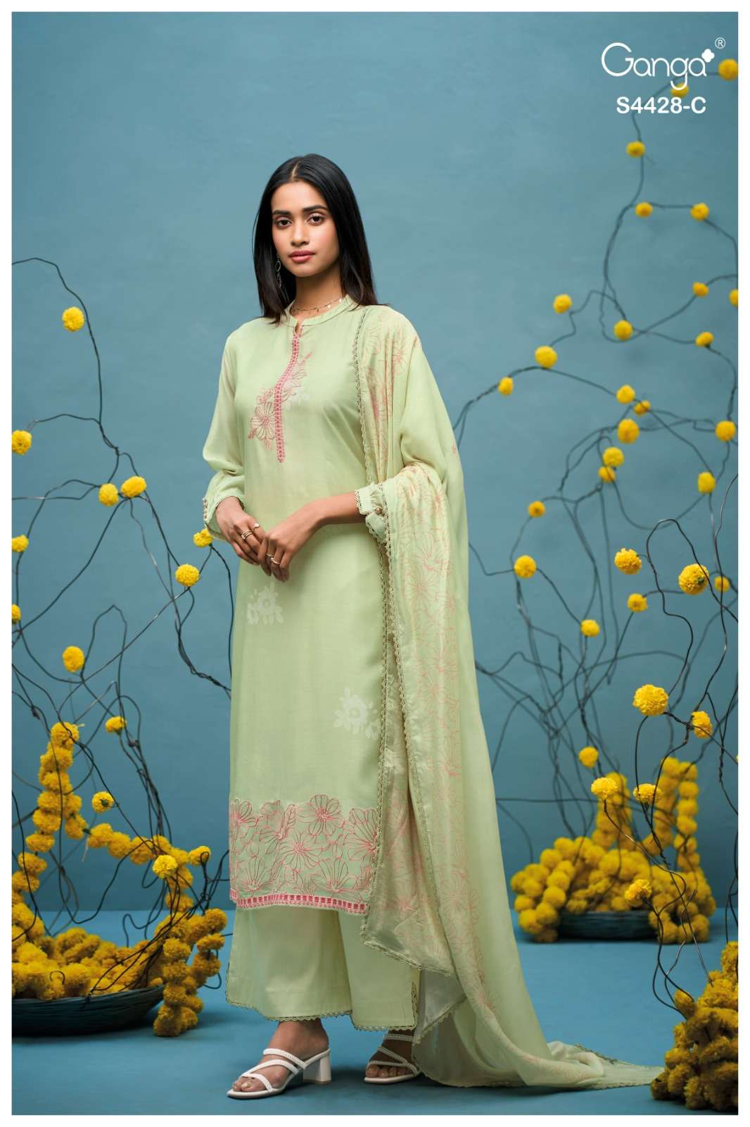 Ganga Fashion Dyavika 4428 Pure Bemberg Silk Dress Material - Amrah Wholesale