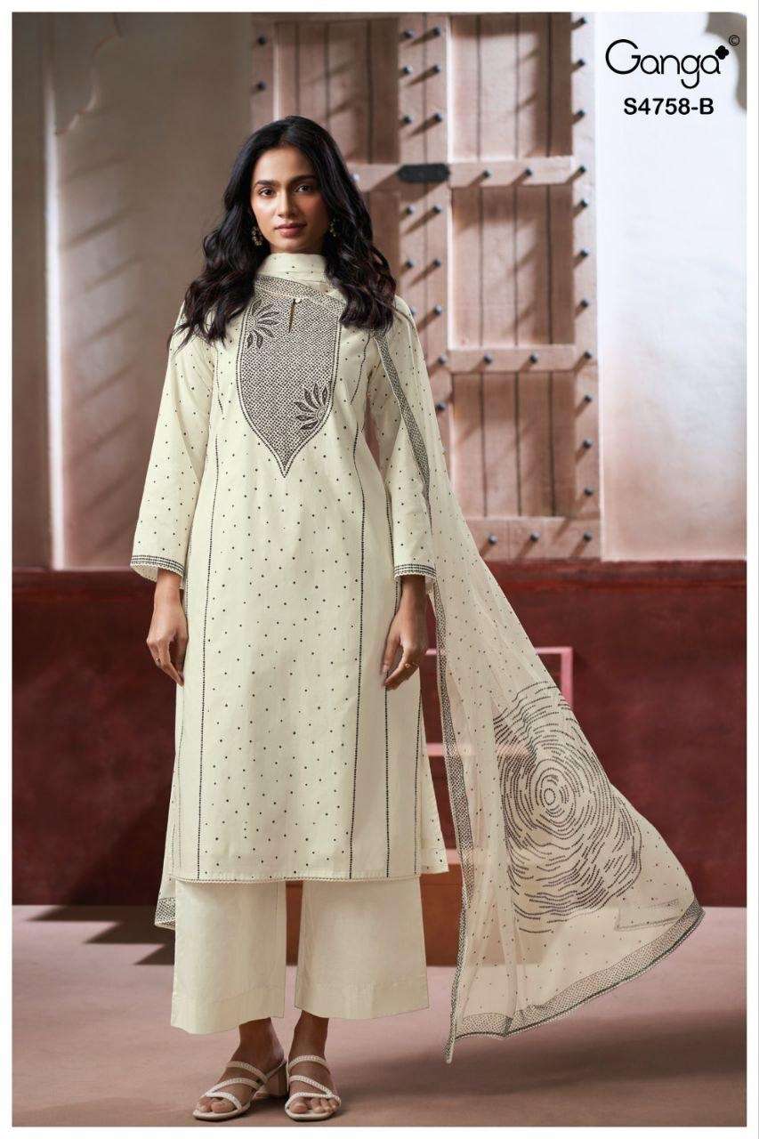 Ganga Fashion Dynza 4758 D Premium Cotton Dress Material - Amrah Wholesale