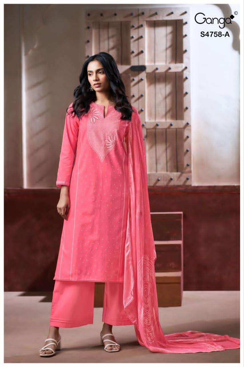Ganga Fashion Dynza 4758 D Premium Cotton Dress Material - Amrah Wholesale