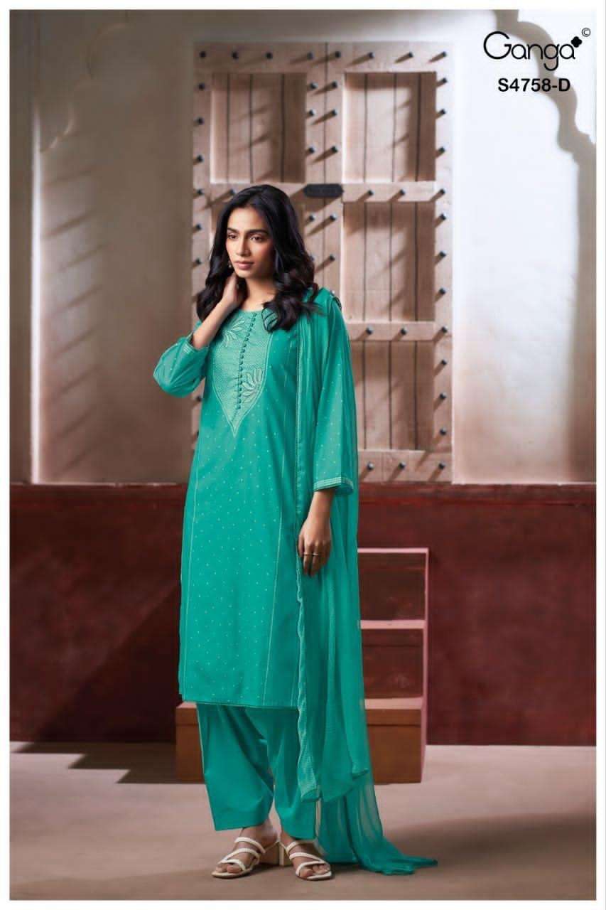 Ganga Fashion Dynza 4758 D Premium Cotton Dress Material - Amrah Wholesale