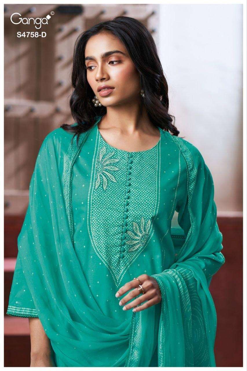 Ganga Fashion Dynza 4758 D Premium Cotton Dress Material - Amrah Wholesale