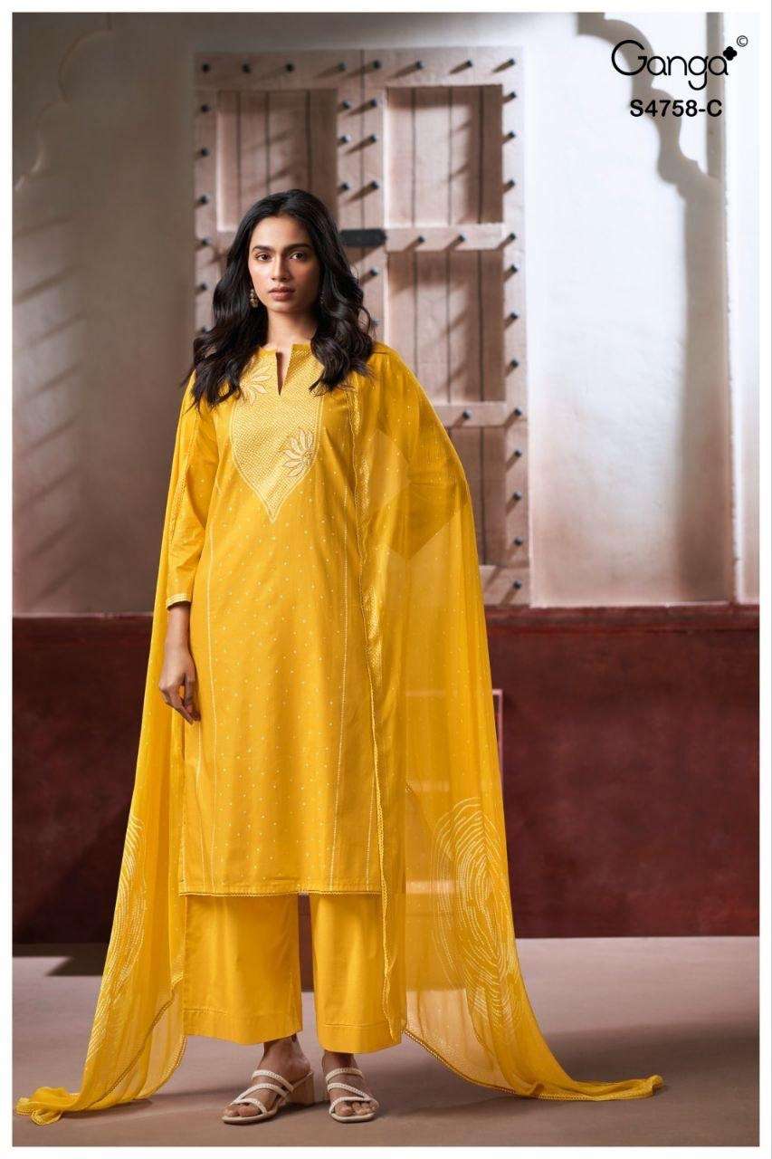 Ganga Fashion Dynza 4758 D Premium Cotton Dress Material - Amrah Wholesale