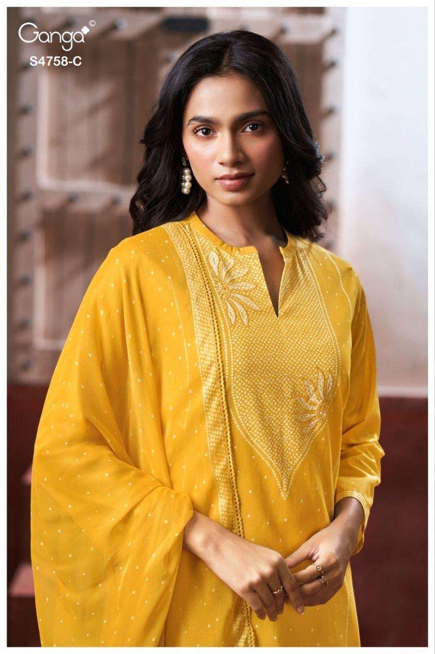 Ganga Fashion Dynza 4758 D Premium Cotton Dress Material - Amrah Wholesale