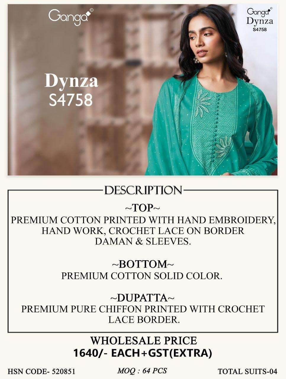 Ganga Fashion Dynza 4758 D Premium Cotton Dress Material - Amrah Wholesale