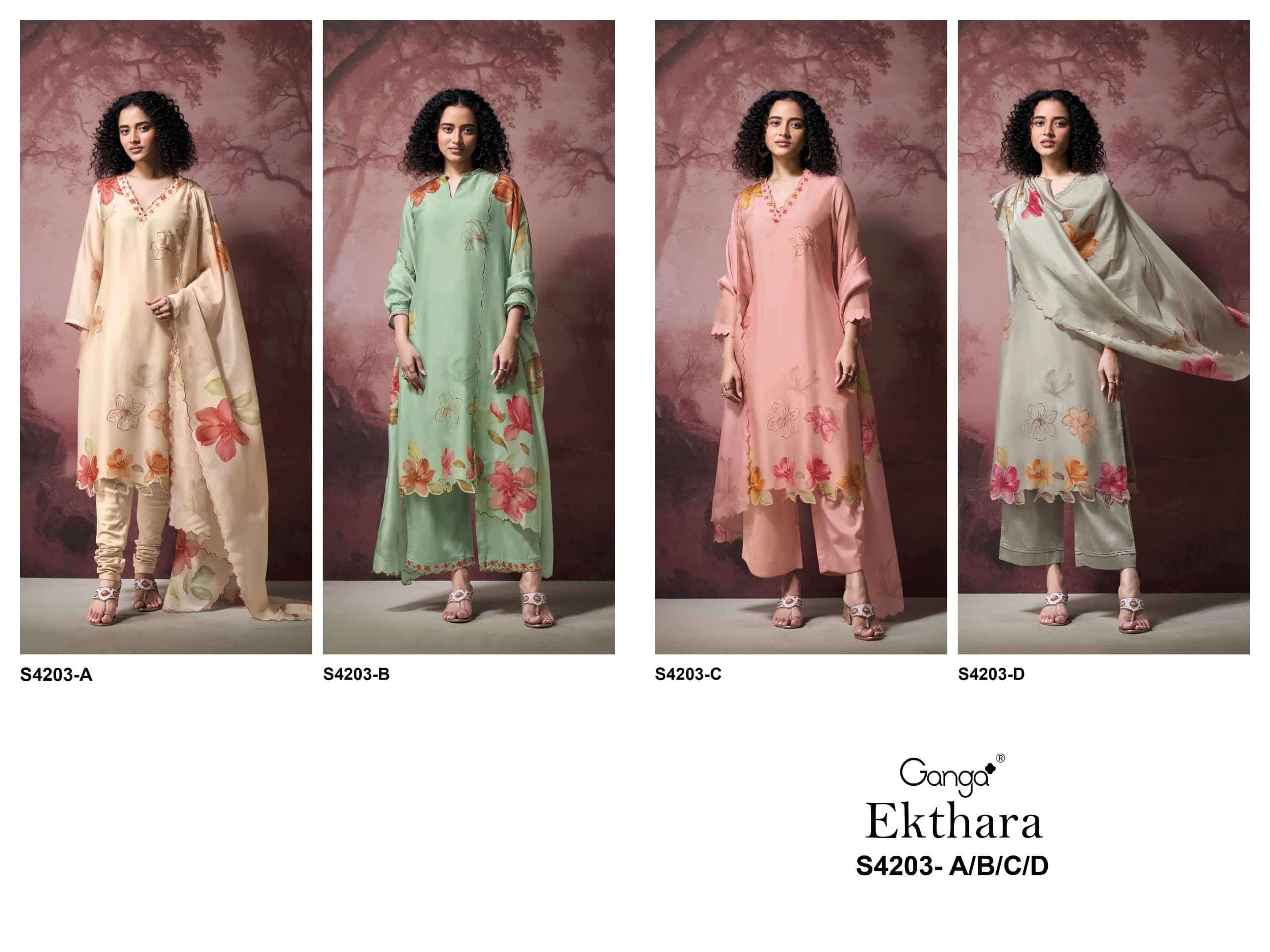 Ganga Fashion Ekthara 4203 Pure Bemberg Silk Designer Dress Material