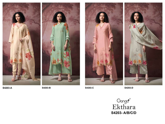 Ganga Fashion Ekthara 4203 Pure Bemberg Silk Designer Dress Material