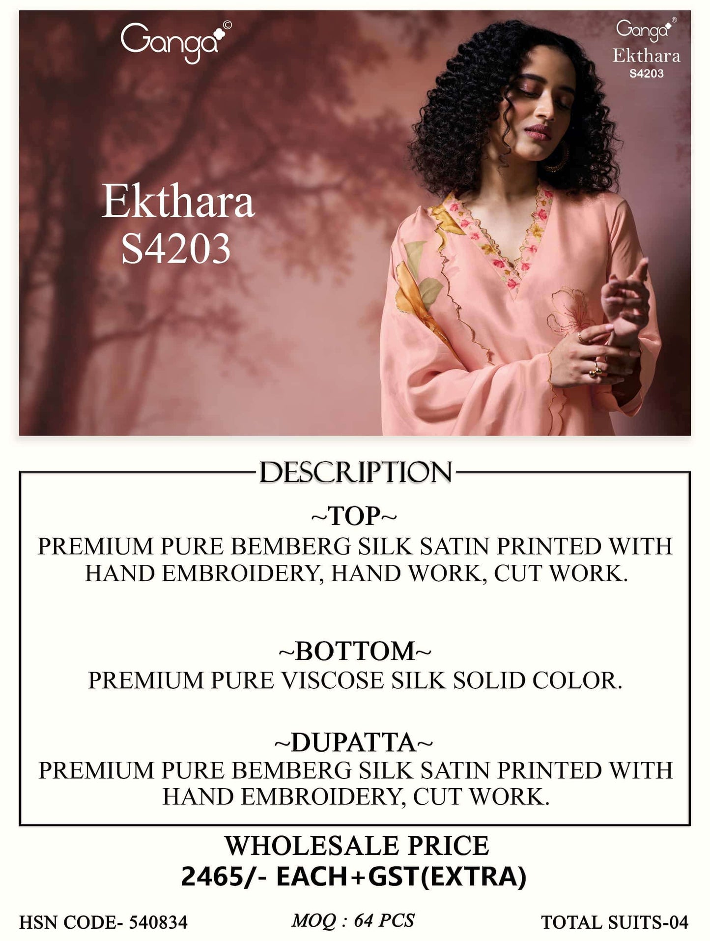 Ganga Fashion Ekthara 4203 Pure Bemberg Silk Designer Dress Material