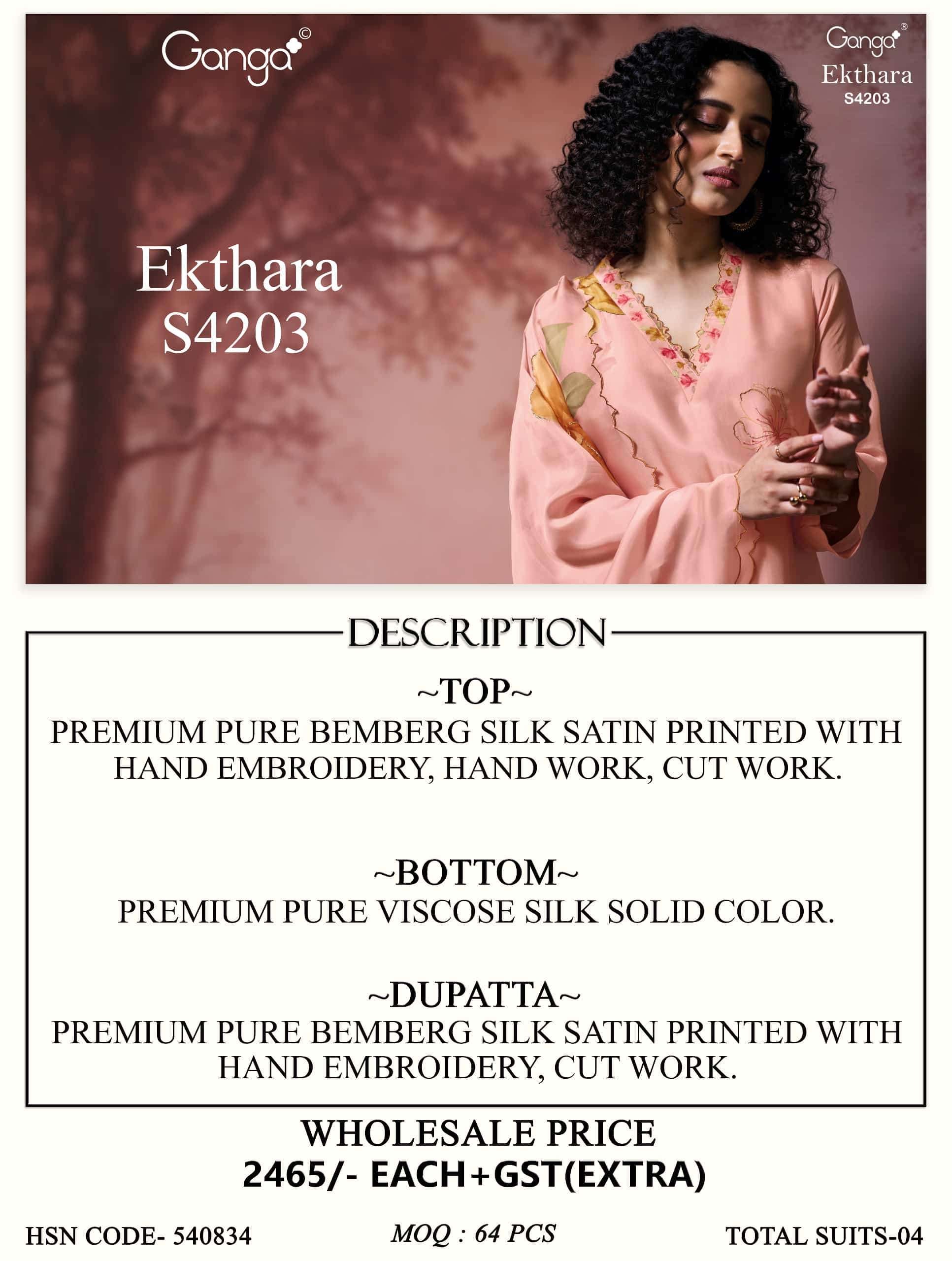 Ganga Fashion Ekthara 4203 Pure Bemberg Silk Designer Dress Material