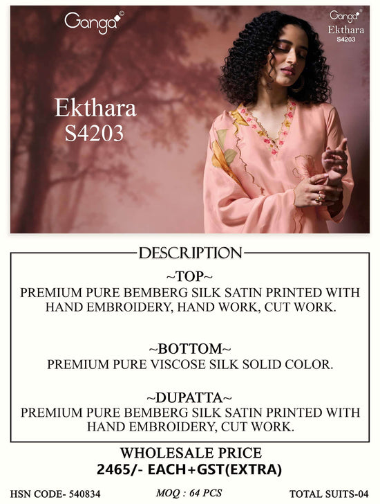 Ganga Fashion Ekthara 4203 Pure Bemberg Silk Designer Dress Material