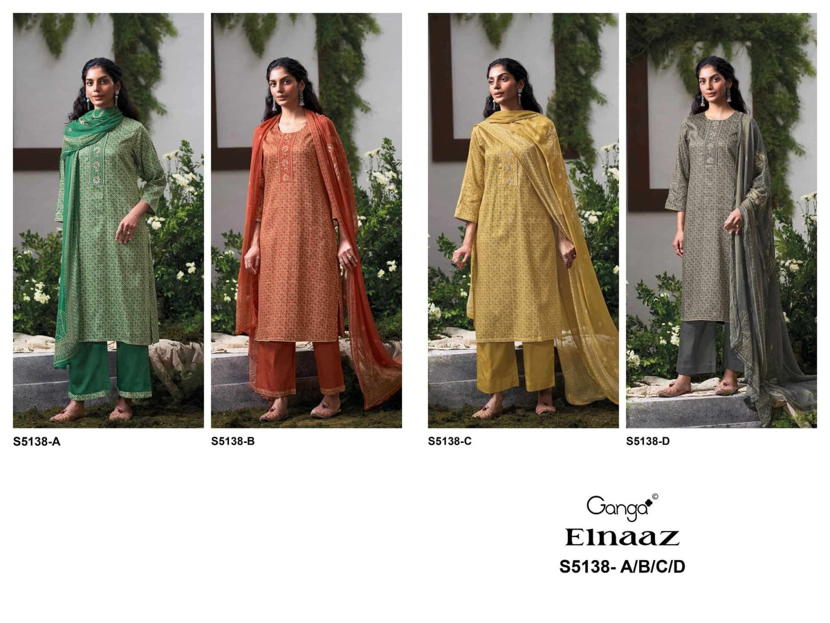 Ganga Fashion Elnaaz 5138 Premium Cotton Satin Dress Material - Amrah Wholesale