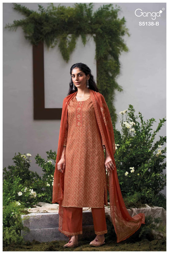 Ganga Fashion Elnaaz 5138 Premium Cotton Satin Dress Material - Amrah Wholesale