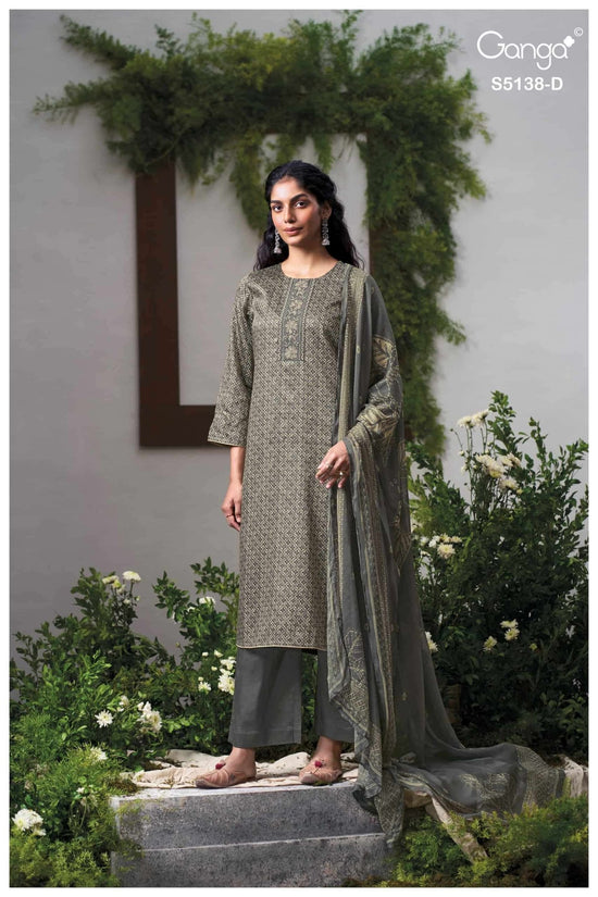 Ganga Fashion Elnaaz 5138 Premium Cotton Satin Dress Material - Amrah Wholesale