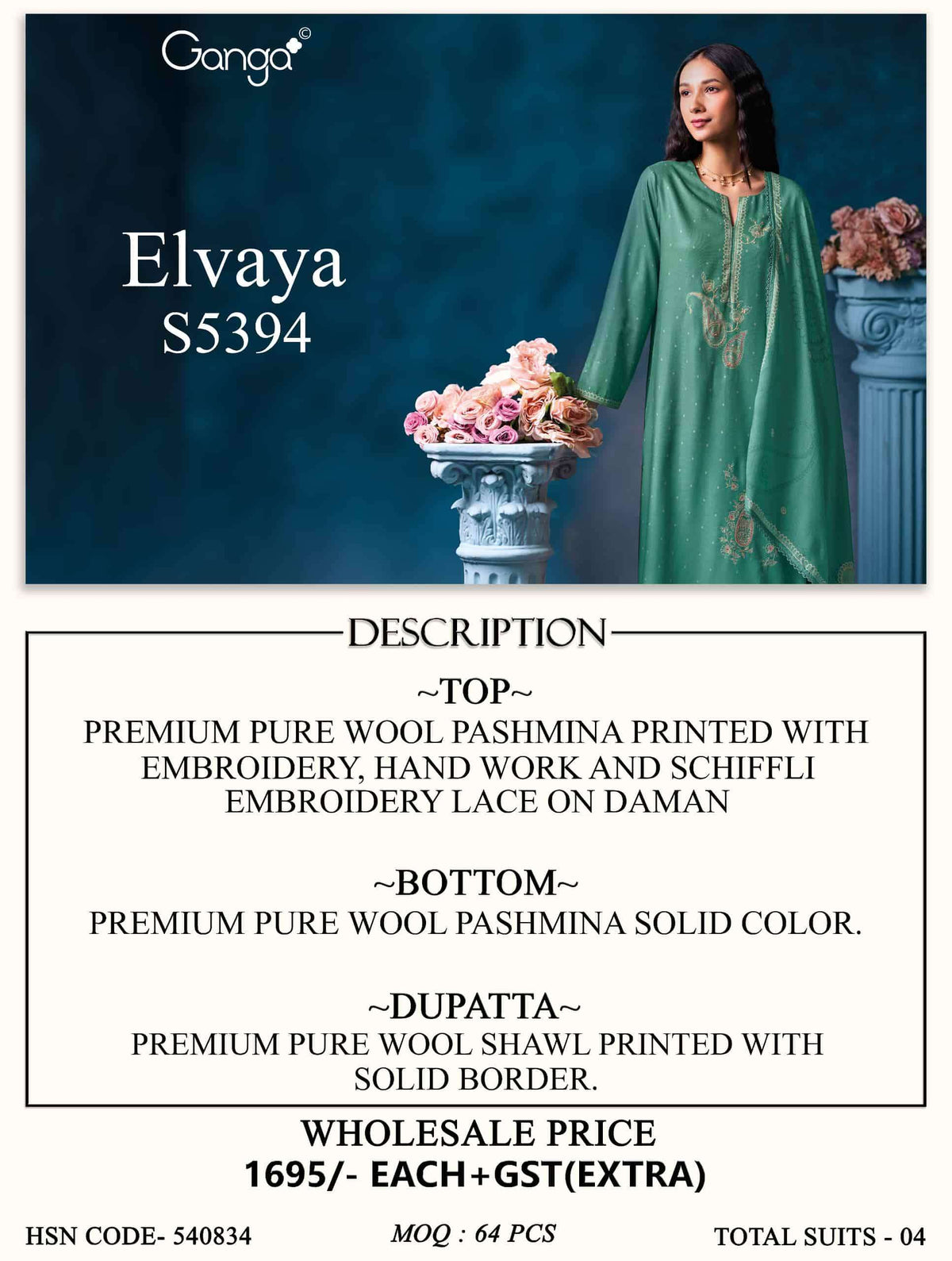 Ganga Fashion Elvaya 5394 Pure Wool Pashmina Winter Suit