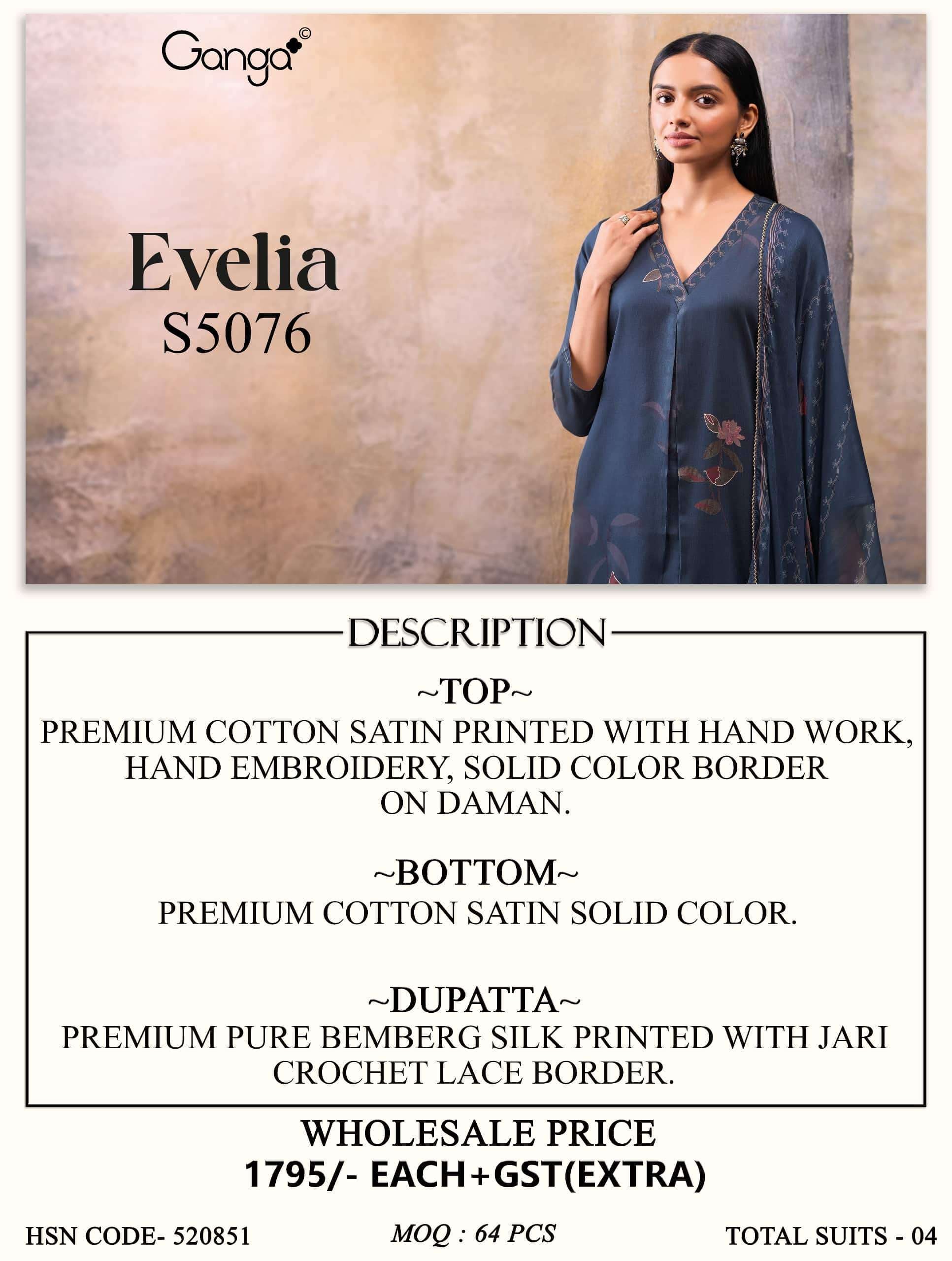 Ganga Fashion Evelia 5076 Premium Cotton Satin Dress Material