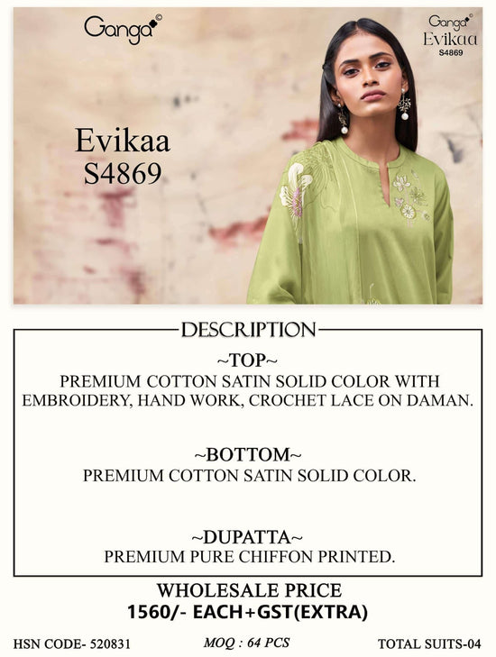 Ganga Fashion Evikaa 4869 Premium Cotton Satin Dress Material - Amrah Wholesale