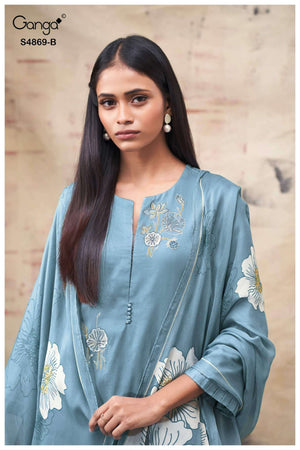Ganga Fashion Evikaa 4869 Premium Cotton Satin Dress Material - Amrah Wholesale