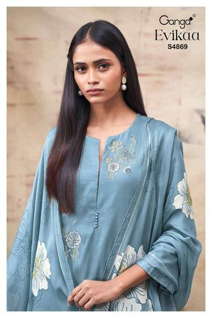 Ganga Fashion Evikaa 4869 Premium Cotton Satin Dress Material - Amrah Wholesale