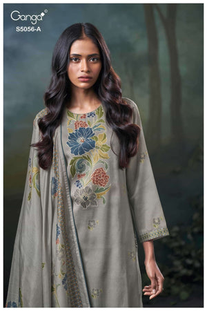 Ganga Fashion Ezira 5056 Premium Cotton Satin Dress Material - Amrah Wholesale