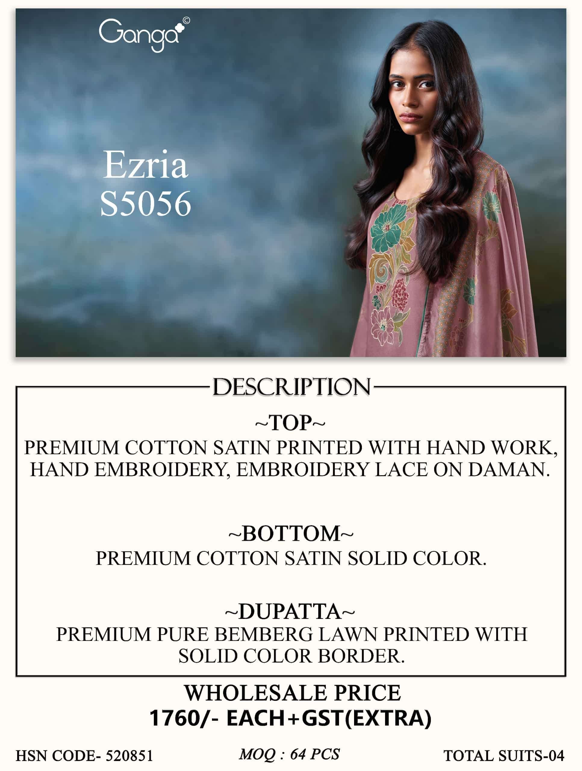 Ganga Fashion Ezira 5056 Premium Cotton Satin Dress Material