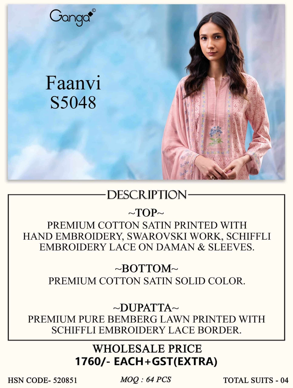 Ganga Fashion Faanvi 5048 Premium Cotton Satin Designer Dress Material - Amrah Wholesale