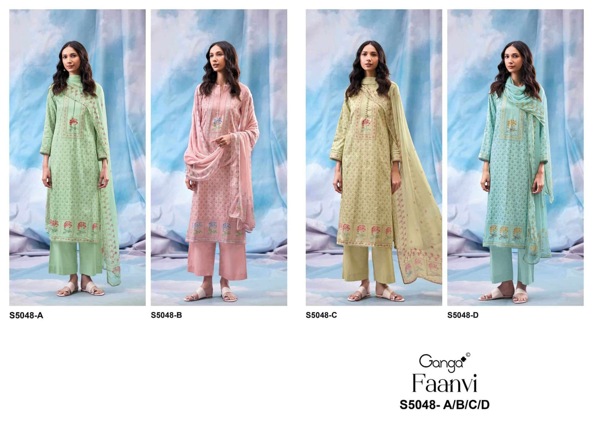Ganga Fashion Faanvi 5048 Premium Cotton Satin Designer Dress Material - Amrah Wholesale