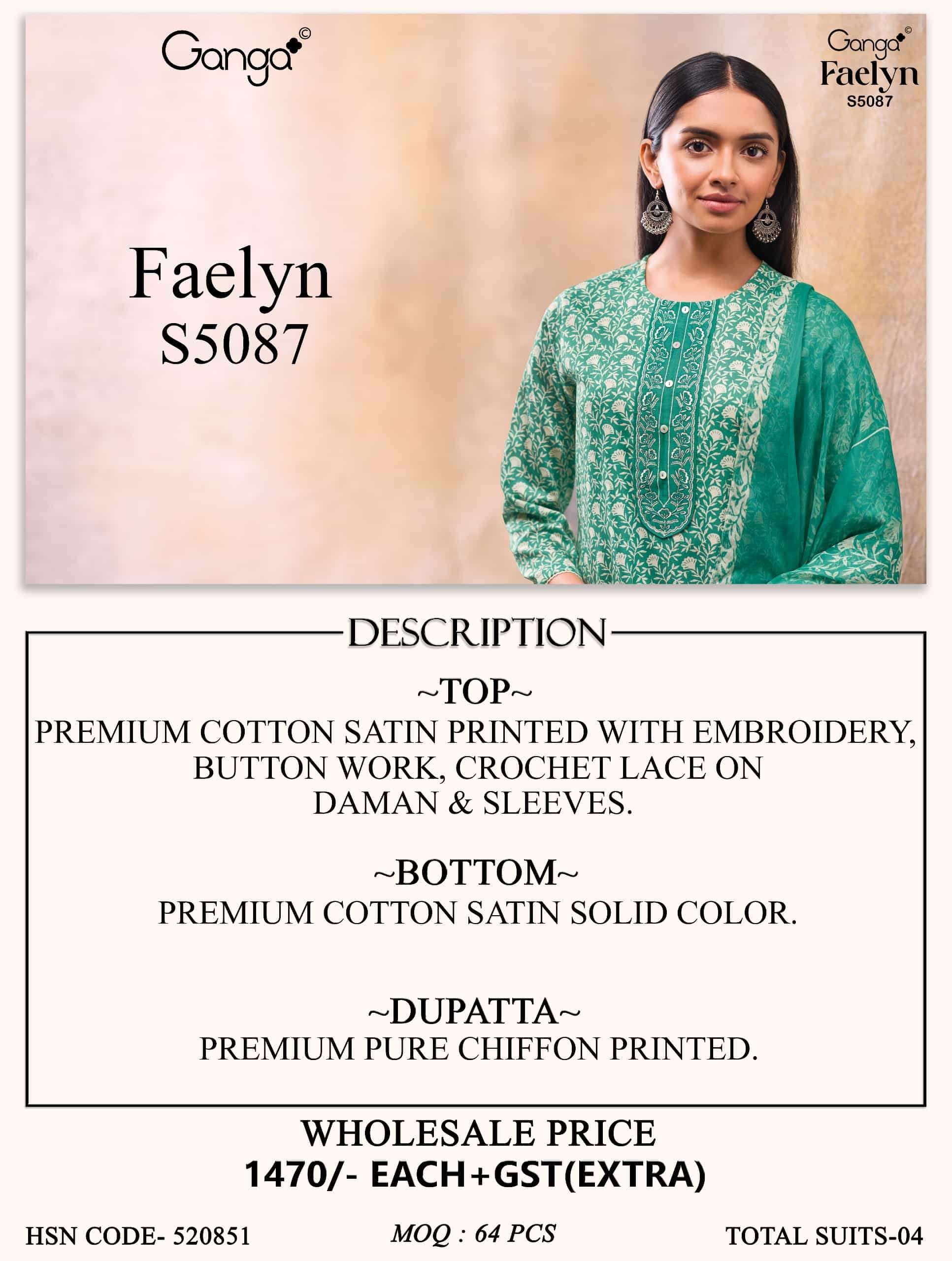 Ganga Fashion Faelyn 5087 Premium Cotton Satin Dress Material