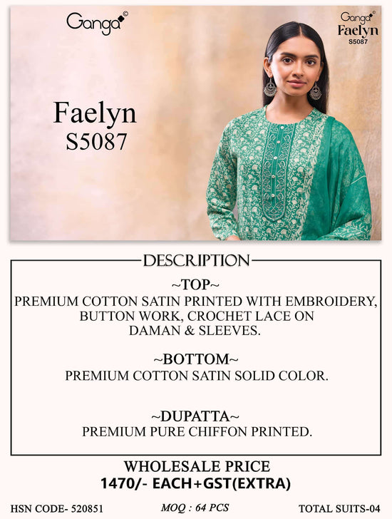 Ganga Fashion Faelyn 5087 Premium Cotton Satin Dress Material
