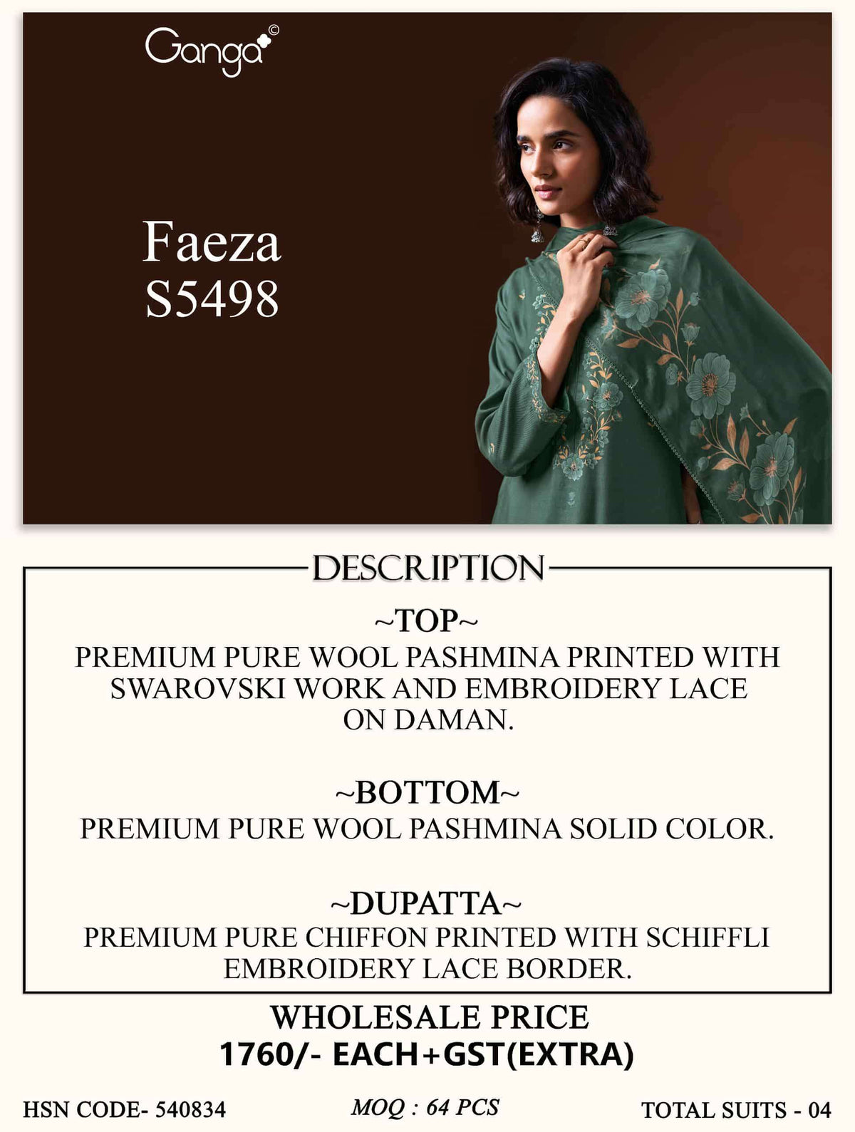 Ganga Fashion Faeza 5498 Pure Wool Pashmina Winter Dress Material