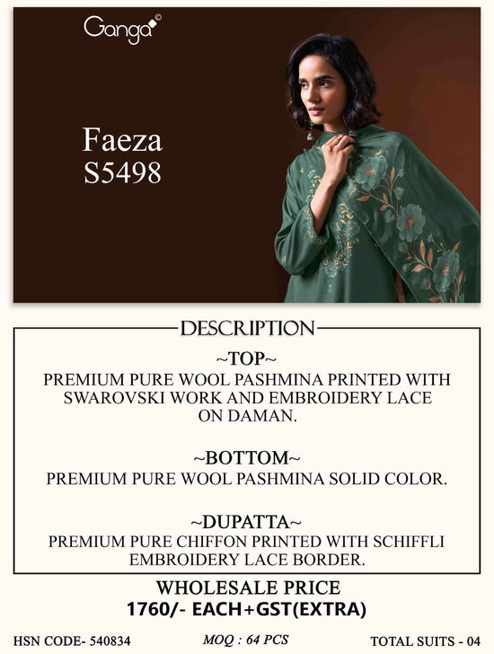 Ganga Fashion Faeza 5498 Pure Wool Pashmina Winter Dress Material