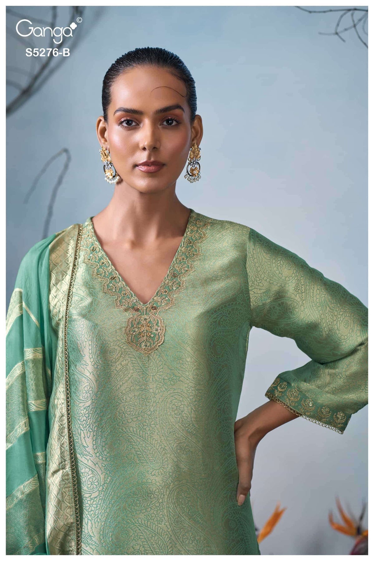 Ganga Fashion Farika 5276 Bemberg Silk Jacquard Unstitched Dress Material