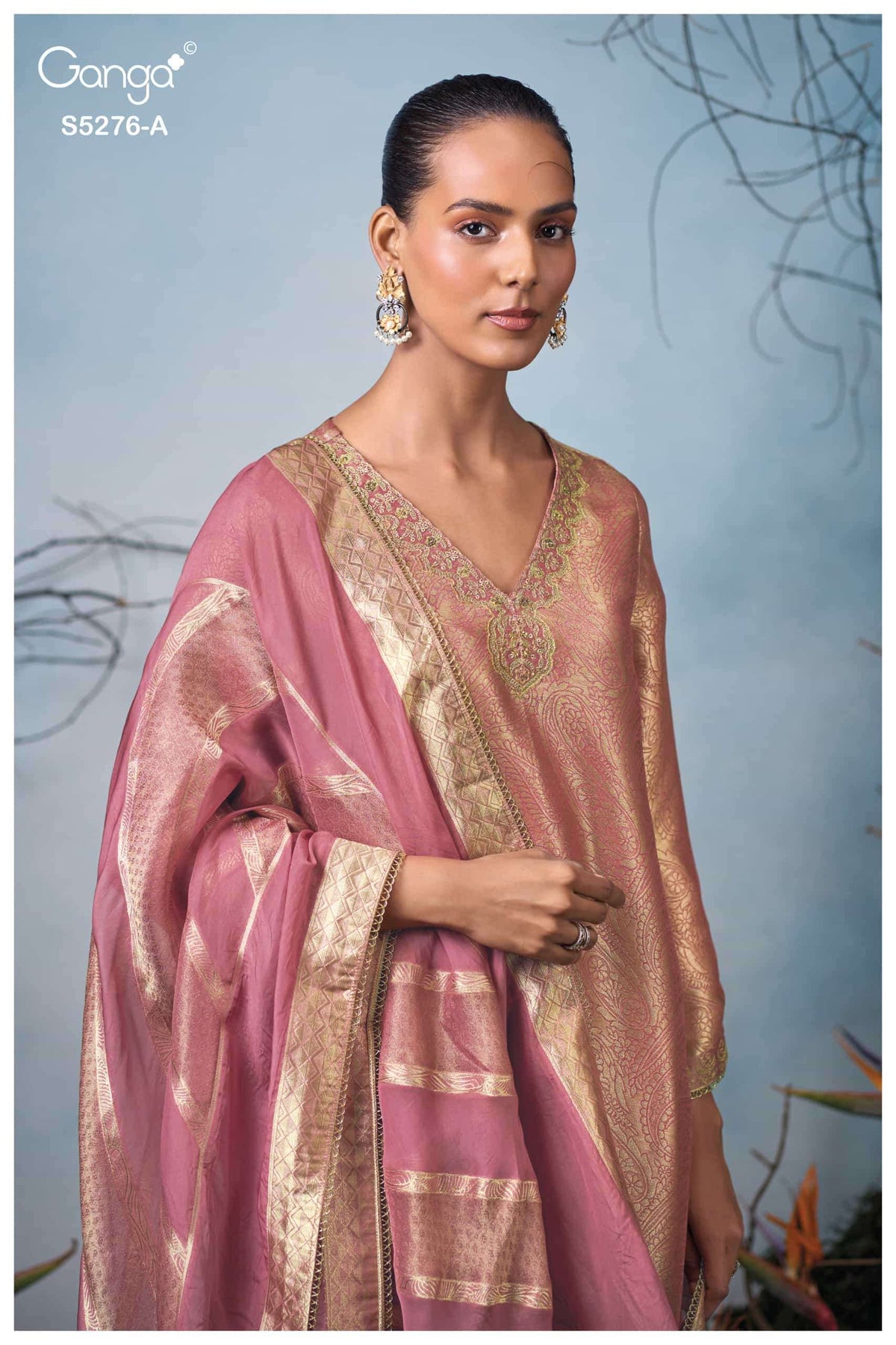 Ganga Fashion Farika 5276 Bemberg Silk Jacquard Unstitched Dress Material