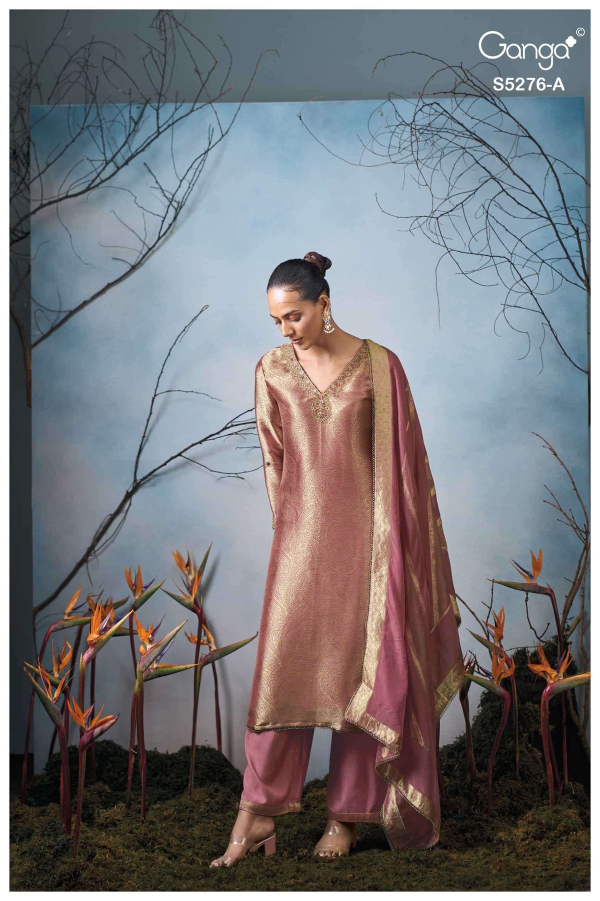 Ganga Fashion Farika 5276 Bemberg Silk Jacquard Unstitched Dress Material
