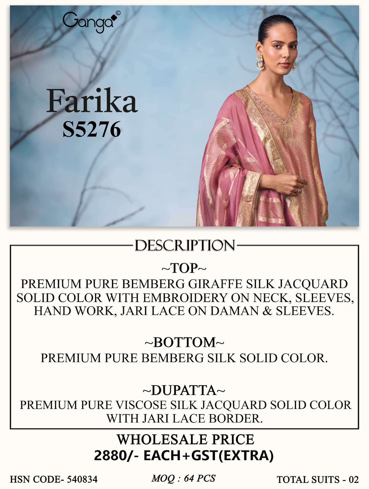 Ganga Fashion Farika 5276 Bemberg Silk Jacquard Unstitched Dress Material
