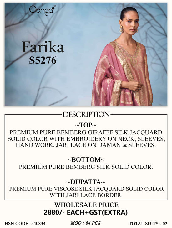 Ganga Fashion Farika 5276 Bemberg Silk Jacquard Unstitched Dress Material