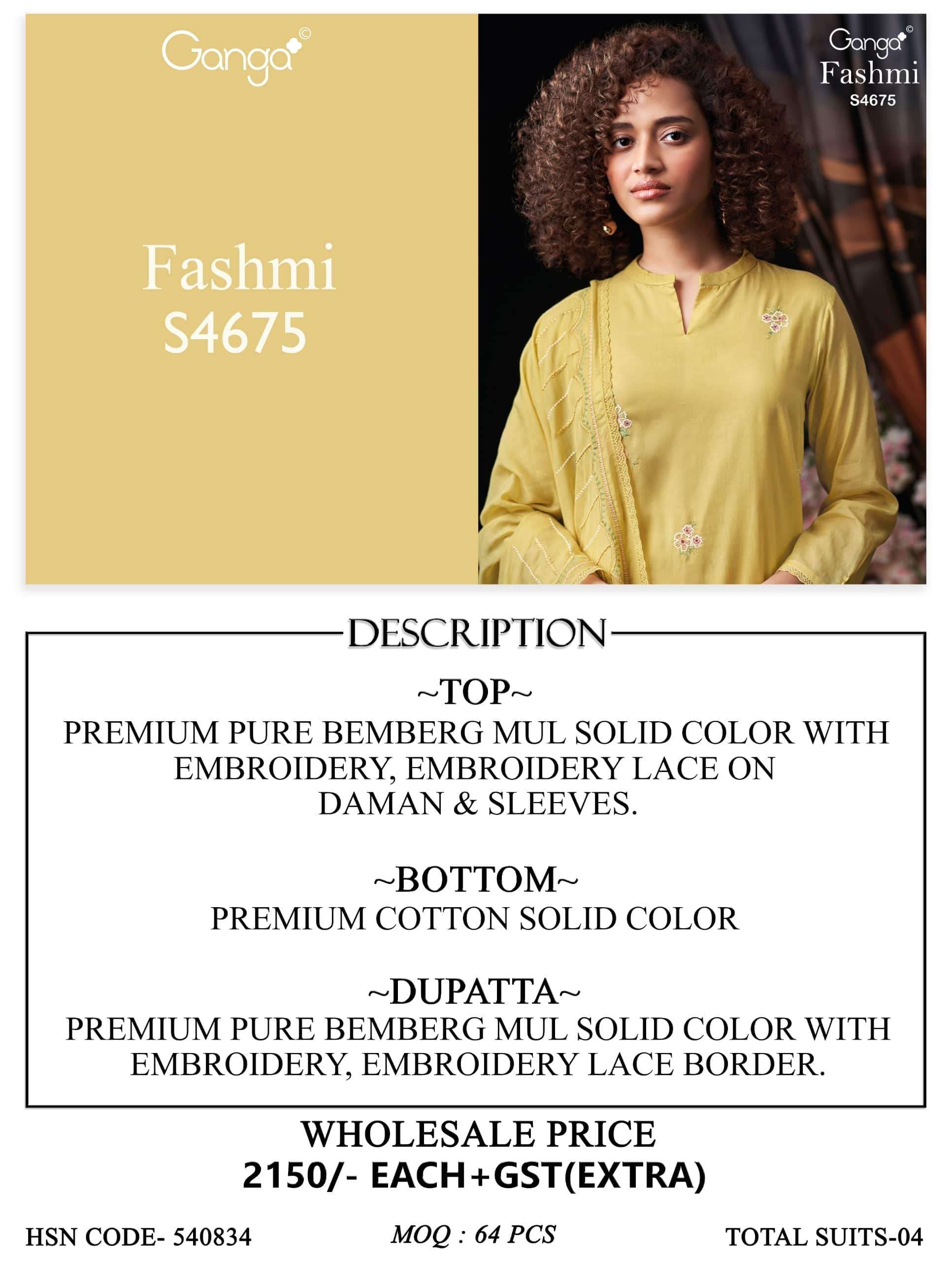 Ganga Fashion Fashmi 4675 Bemberg Mul Dress Material - Amrah Wholesale